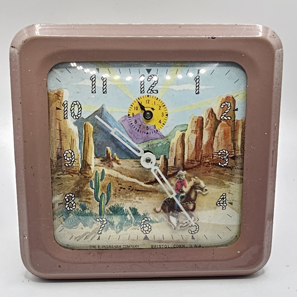 1951 Ingraham Roy Rogers Picture Frame Animated Alarm Clock Working